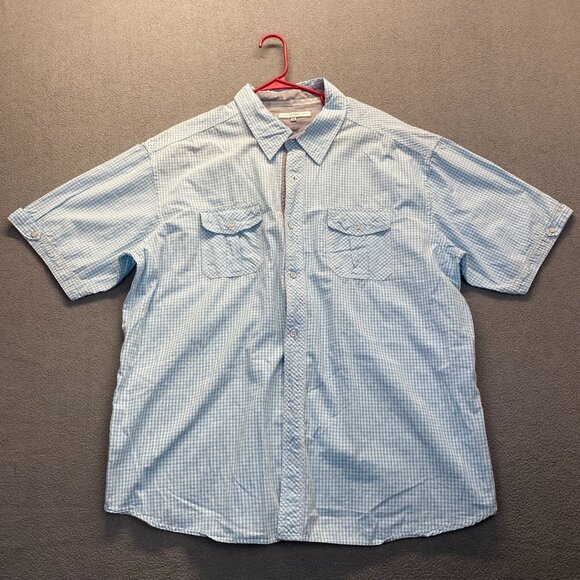 PD&C Shirt Mens Size 3X Classic Fit White Blue Print Short Sleeve,Pockets - Picture 11 of 12